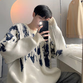 Hearujoy Autumn Clothing Men's Knitted Luxury Printed Pullovers Sweater Casual Vintage Loose O Neck Solid Color Long Sleeve Knitwear 2024